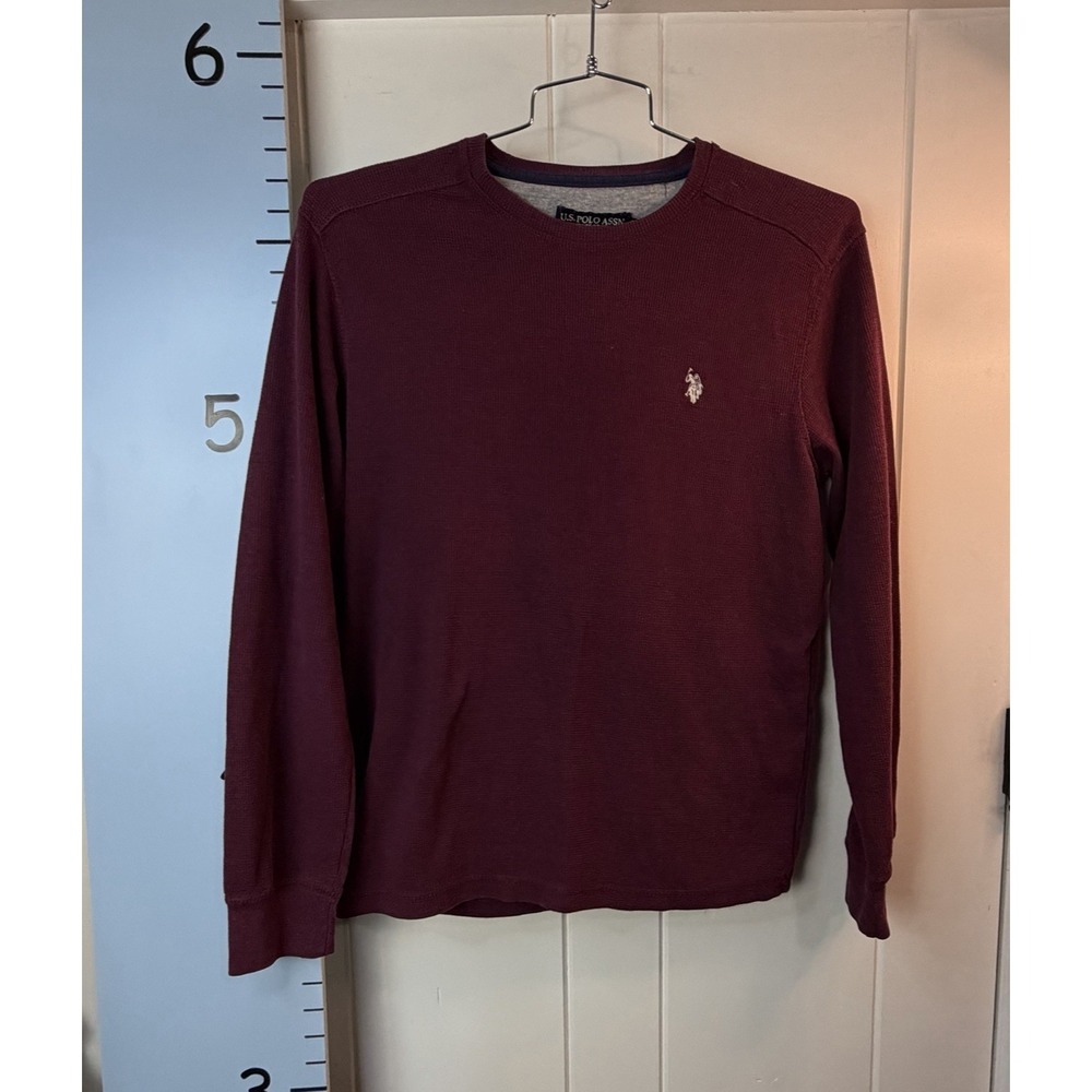 U.S. Polo Assn. Red Burgundy Thermal Crew Neck Sweater Men LARGE Embroidery Logo